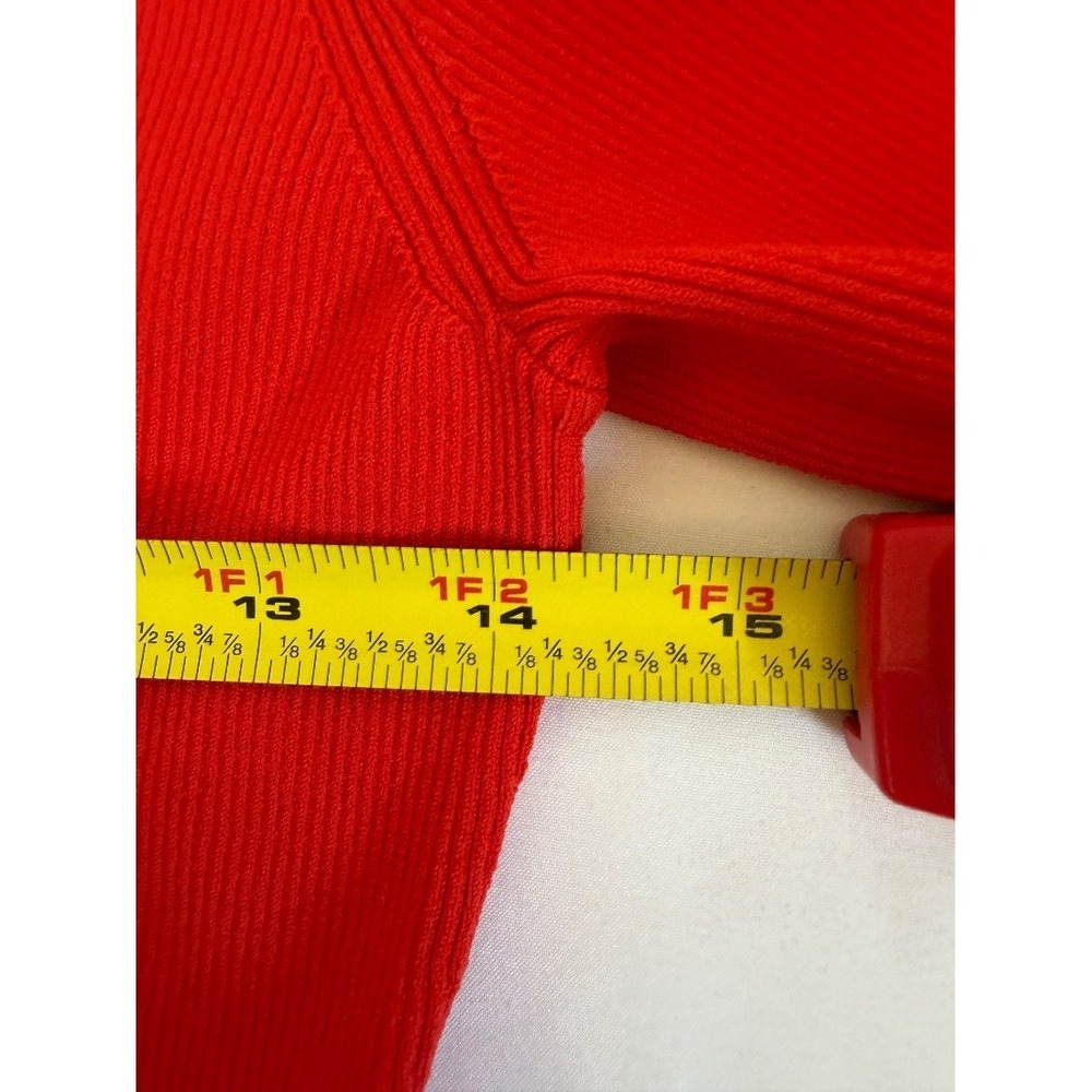 Theoryβ Womens Red Ribbed Knit Long Sleeve Crewneck Fitted Sweater Top L - Picture 14 of 16
